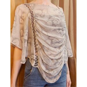 Sheri Bodell silk chiffon floral ruched blouse